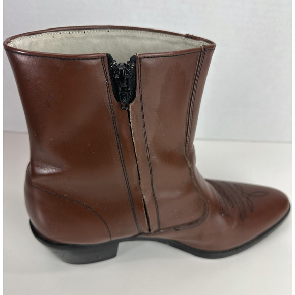 *Flaw Long Haul Mens Leather Cowboy Boots Sz 10M Western Zip Ankle Riding Brown - Picture 2 of 16